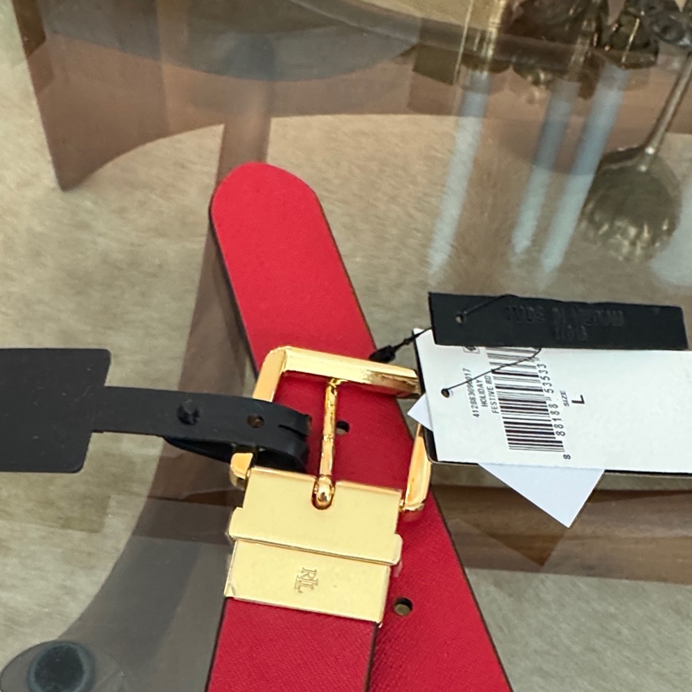 Ralph Lauren Reversible Black and Red Belt with Gold Buckle - Picture 4 of 14